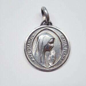 Vtg Catholic Mary, Our Lady Of Lourdes Religious Medal Pendant Solid Silver